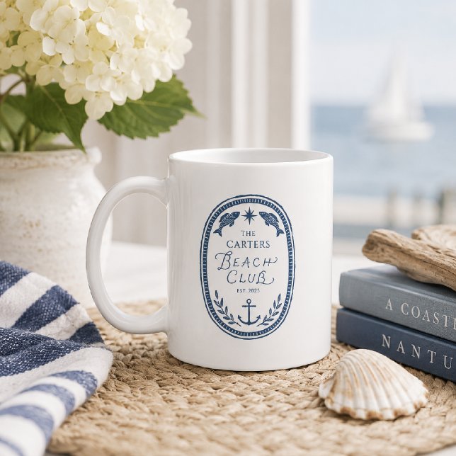 Personalized Beach Club Crest Coastal Mug (Creator Uploaded)