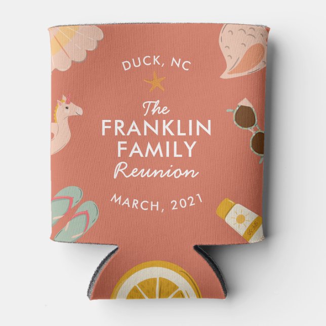 Personalized Beach Family Reunion Bottle or Can Co Can Cooler (Front)