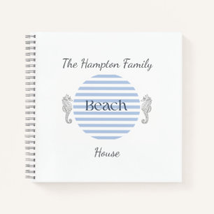 Personalized Beach House, Blue Coastal Stripe Notebook