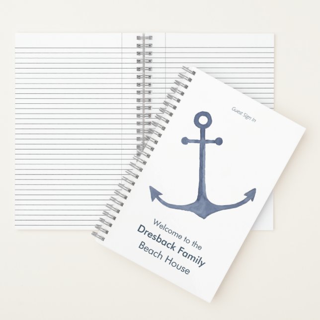 Personalized Beach House Guest Sign In Anchor Notebook (Inside)