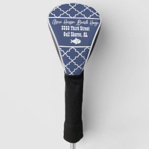 Personalized Beach House Navy & White Pattern Golf Head Cover