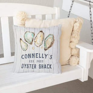 Personalized Beach House Oyster Shack Outdoor Pillow