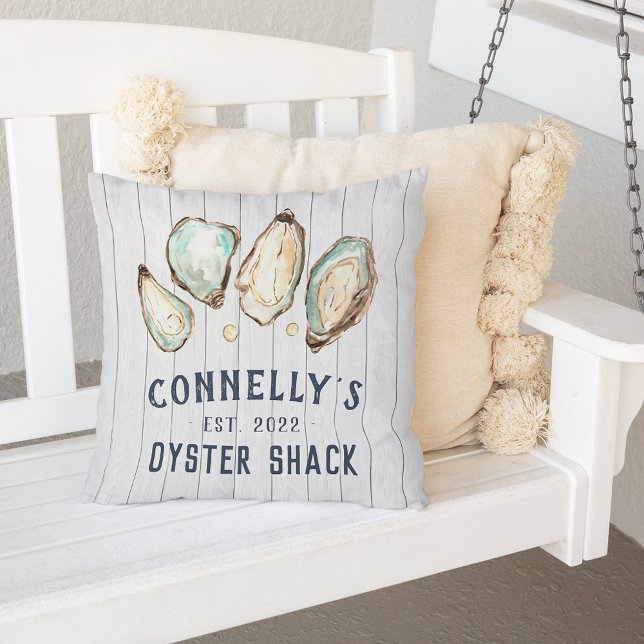 Personalized Beach House Oyster Shack Outdoor Pillow (Creator Uploaded)
