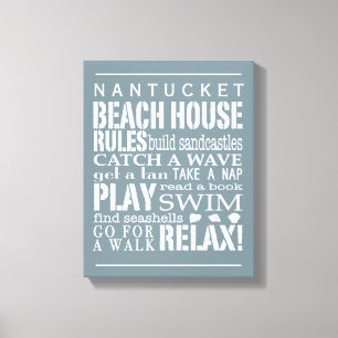 Personalized Beach House Rules Grey   White Canvas Print