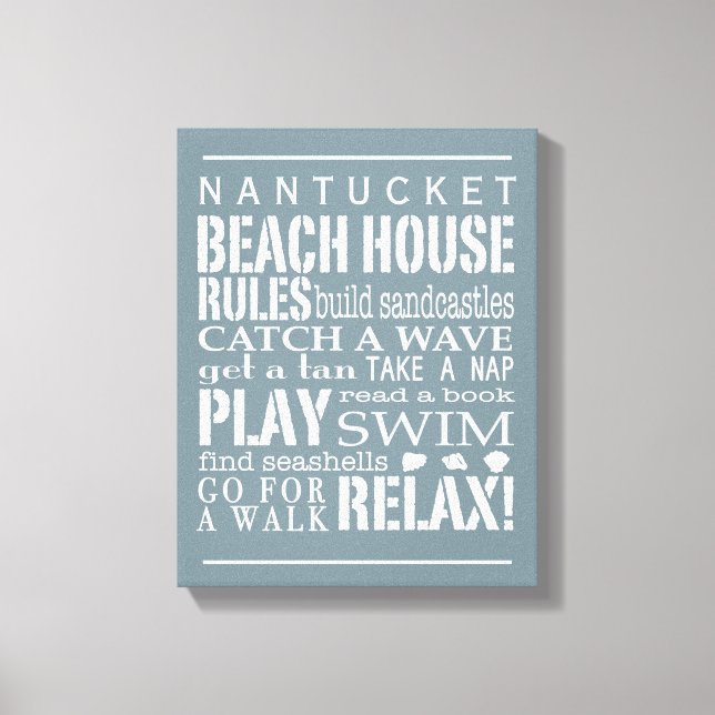 Personalized Beach House Rules Grey | White Canvas Print (Front)