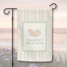 Personalized Beach House Striped Garden Flag 
