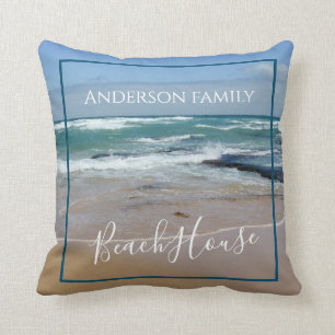 Personalized Beach House Throw Pillow