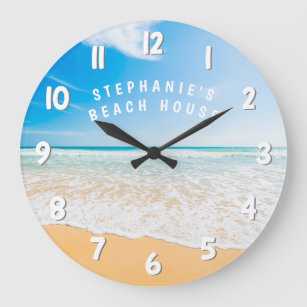 Personalized Beach House Tropical Beach Scene Large Clock