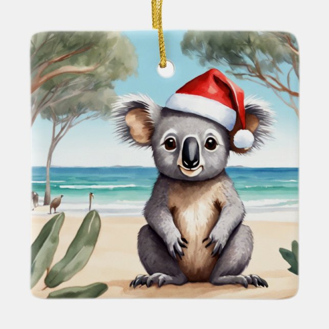 Personalized Beach Koala Bear Australian Christmas Ceramic Ornament (Front)