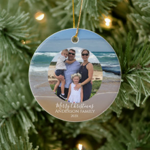 Personalized Beach Ocean Christmas Card Ceramic Ornament