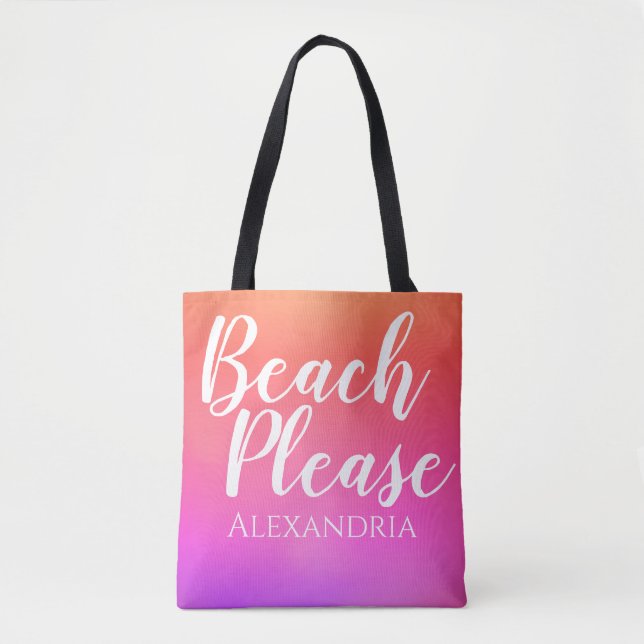 Personalized Beach Orange Pink Ombre Tote Bag (Front)
