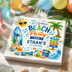 Personalized Beach Party Birthday Summer Surf  Napkin