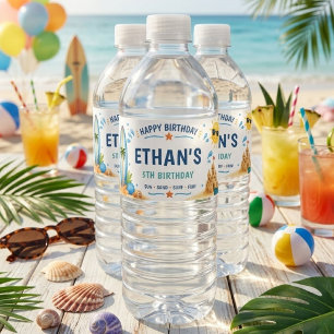 Personalized Beach Party Tropical Summer Birthday Water Bottle Label