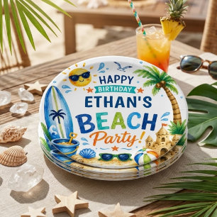 Personalized Beach Party Tropical Summer  Paper Plate