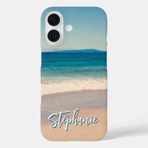 Personalized Beach Photo Ocean Blue iPhone 16 Case