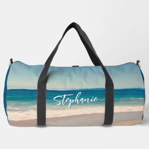 Personalized Beach Photo Ocean Blue Duffle Bag