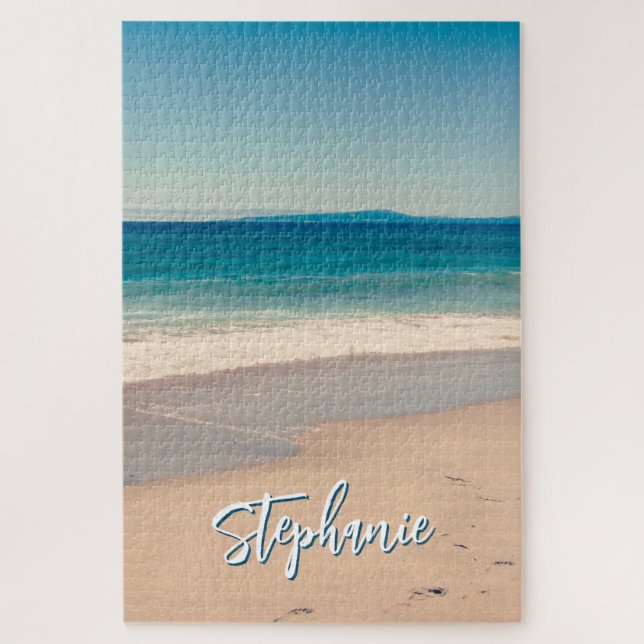 Personalized Beach Photo Ocean Blue Scenic Jigsaw Puzzle (Vertical)