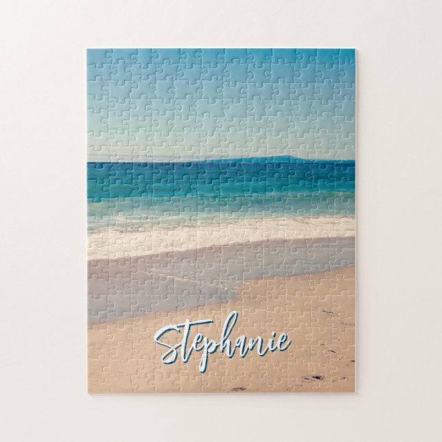Personalized Beach Photo Ocean Blue Scenic Jigsaw Puzzle (Vertical)