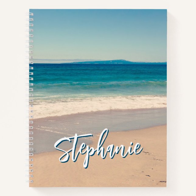 Personalized Beach Photo Ocean Blue Scenic Notebook (Front)
