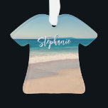 Personalized Beach Photo Ocean Blue Scenic Ornament<br><div class="desc">A lovely vintage style photo of a beach in California tee shirt shaped acrylic Christmas ornament. Customize with her name to create your own custom personalized gift. For shorter names there is plenty of room to increase the font size. There are a lot of lovely modern calligraphy script styles to...</div>