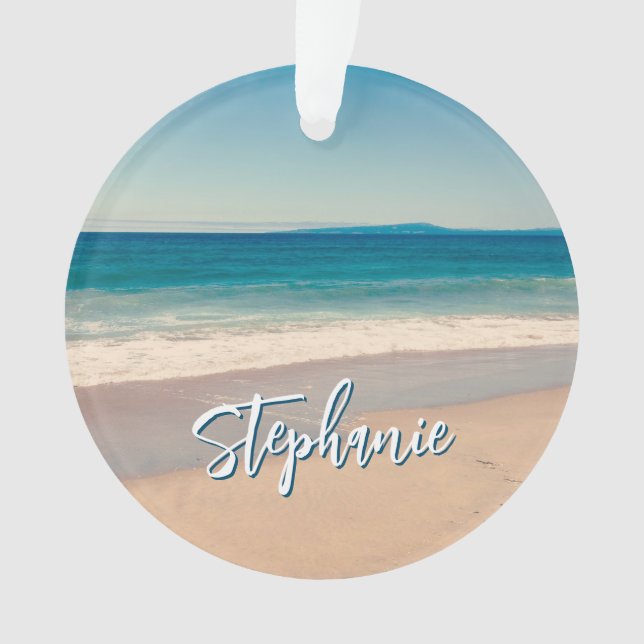 Personalized Beach Photo Ocean Blue Scenic Ornament (Front)