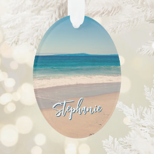 Personalized Beach Photo Ocean Blue Scenic Ornament