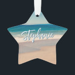 Personalized Beach Photo Ocean Blue Scenic Ornament<br><div class="desc">A lovely vintage style photo of a beach in California star shaped acrylic Christmas ornament. Customize with her name to create your own custom personalized gift. For shorter names there is plenty of room to increase the font size. There are a lot of lovely modern calligraphy script styles to choose...</div>