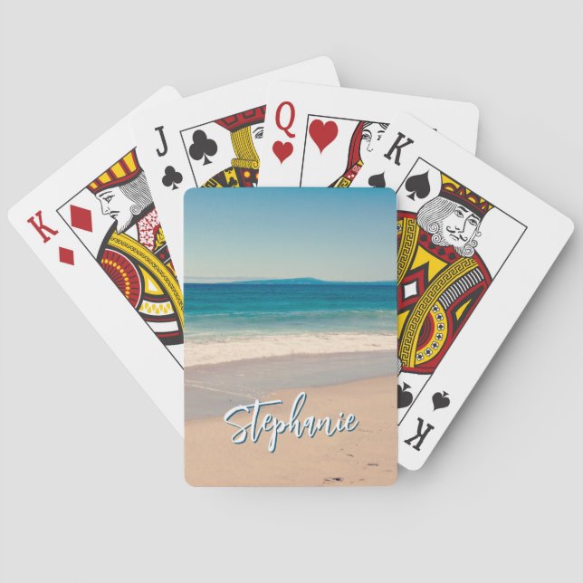 Personalized Beach Photo Ocean Blue Scenic Playing Cards (Back)