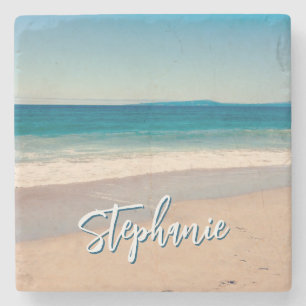 Personalized Beach Photo Ocean Blue Scenic Stone Coaster