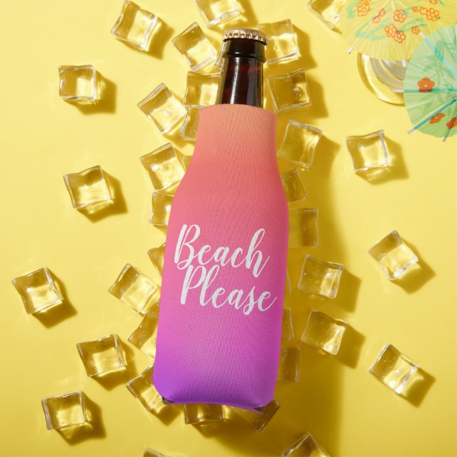 Personalized Beach Please Orange Hot Pink Ombre Bottle Cooler (In Situ Summer)
