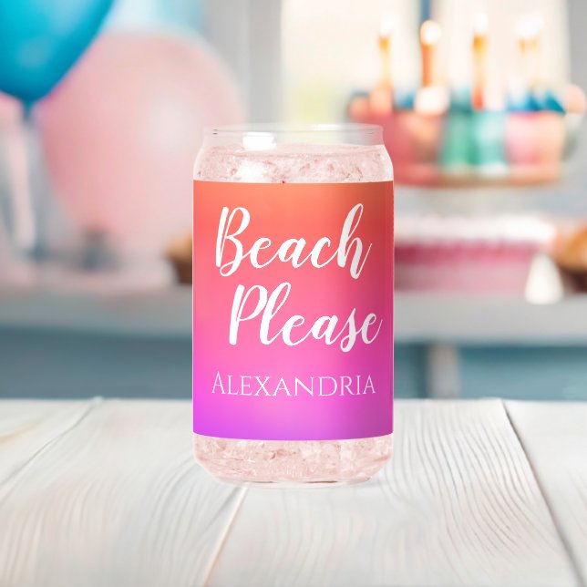 Personalized Beach Please Orange Pink Ombre Can Glass (Insitu (Baby Shower))