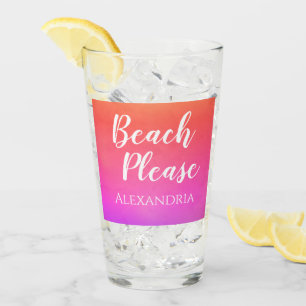 Personalized Beach Please Orange Pink Ombre Glass
