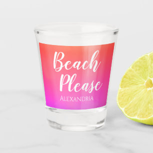 Personalized Beach Please Orange Pink Ombre Shot Glass