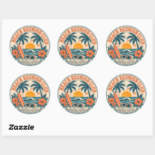 Personalized Beach Reunion Club Retro Sunset Desig Classic Round Sticker