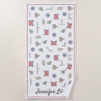Personalized Beach Sandcastle Crab Shell Pail Kid  Beach Towel