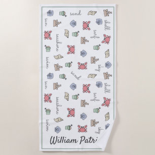 Personalized Beach Sandcastle Crab Shell Pail Kid Beach Towel
