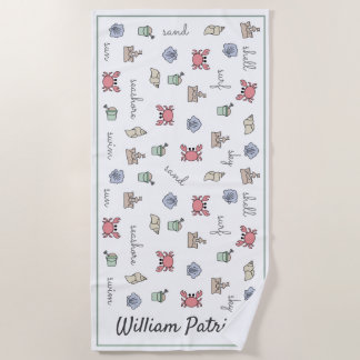 Personalized Beach Sandcastle Crab Shell Pail Kid  Beach Towel