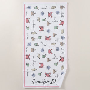 Personalized Beach Sandcastle Crab Shell Pail Kid  Towel