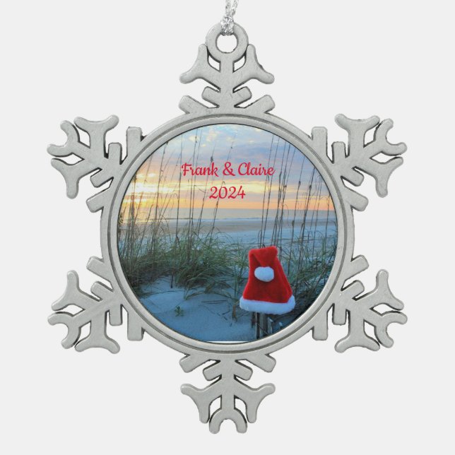 Personalized Beach Snowflake Framed Ornament (Front)
