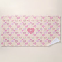 Personalized Beach Towels Baby Girl Elephants Pink