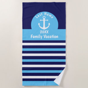 Personalized Beach Towels - Blue Nautical Anchor