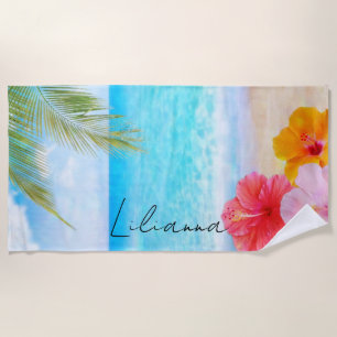 Personalized Beach w/ Hibiscus Towel
