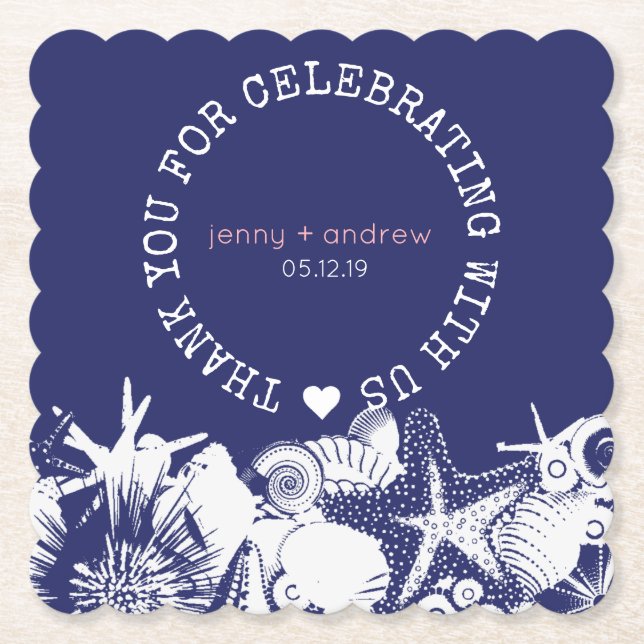 Personalized Beach Wedding Favour Party Coaster (Front)