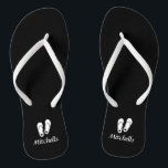 Personalized beach wedding flip flop slippers<br><div class="desc">Personalized beach wedding flip flops for bride and groom or guests. Elegant party favour set with custom last name or monogram and cute heart mini sandals Custom background and strap colour for him and her / men and women. Romantic black and white his and hers wedge sandals with stylish script...</div>