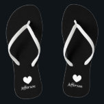 Personalized beach wedding flip flops for guests<br><div class="desc">Personalized beach wedding flip flops for guests. Elegant party favour set with custom last name or monogram and little heart love symbol. Custom background and strap colour for him and her / men and women. Romantic black and white his and hers sandals with stylish script calligraphy typography. Fun for nautical...</div>