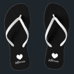 Personalized beach wedding flip flops for guests<br><div class="desc">Personalized beach wedding flip flops for guests. Elegant party favour set with custom last name or monogram and little heart love symbol. Custom background and strap colour for him and her / men and women. Romantic black and white his and hers sandals with stylish script calligraphy typography. Fun for nautical...</div>