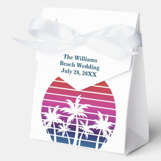Personalized Beach Wedding Sunset Palm Trees Favor Box (Front)