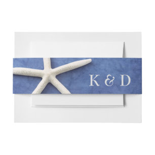 Personalized Beach Wedding White Star Fish on Blue Invitation Belly Band