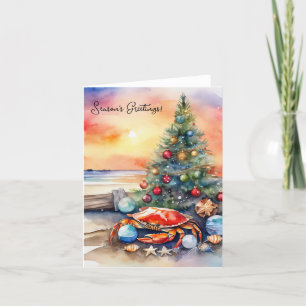 Personalized Beach with Crab Christmas Tree  Holiday Card