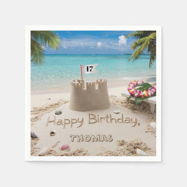 Personalized Beachside Birthday Design Napkin (Front)